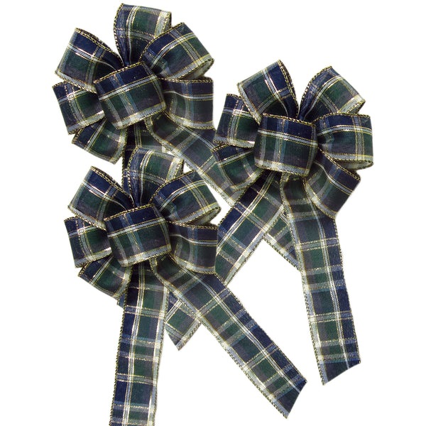 Small Plaid Bows - Wired Small Blueberry Plaid Bow (1.5"ribbon~5"Wx8"L) 3Pack