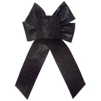 Wired Outdoor Black Flower Embossed Waterproof Bow (2.5"ribbon~6"Wx10"L)