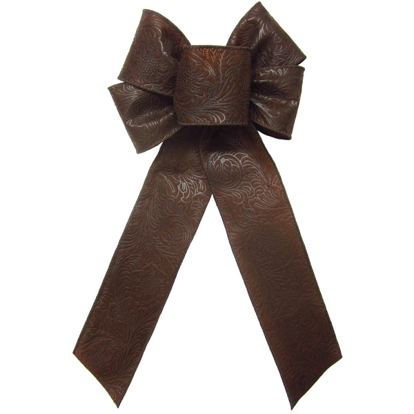 Wired Outdoor Brown Flower Embossed Waterproof Bow (2.5"ribbon~6"Wx10"L)