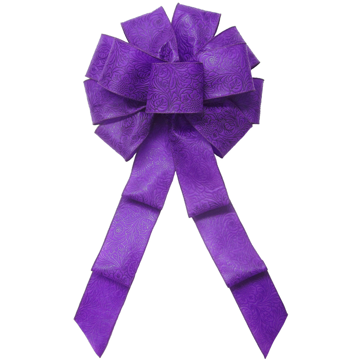 Outdoor Bows - Wired Purple Floral Embossed Outdoor Wreath