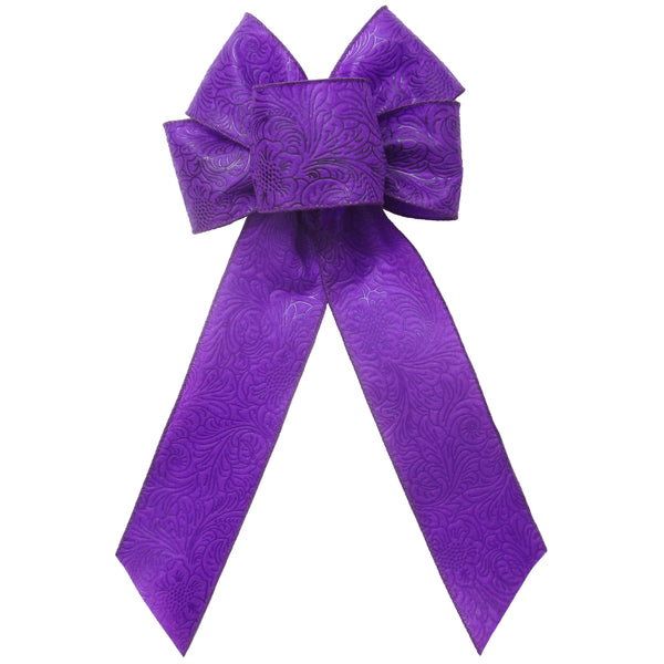Wired Outdoor Purple Flower Embossed Waterproof Bow (2.5"ribbon~6"Wx10"L)