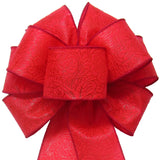 Wired Indoor Outdoor Red Flower Embossed Waterproof Bow (2.5"ribbon~8"Wx16"L)