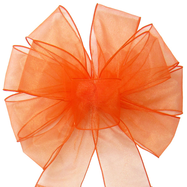 Wired Sheer Bows - Wired Orange Chiffon Sheer Bows (2.5"ribbon~10"Wx20"L)