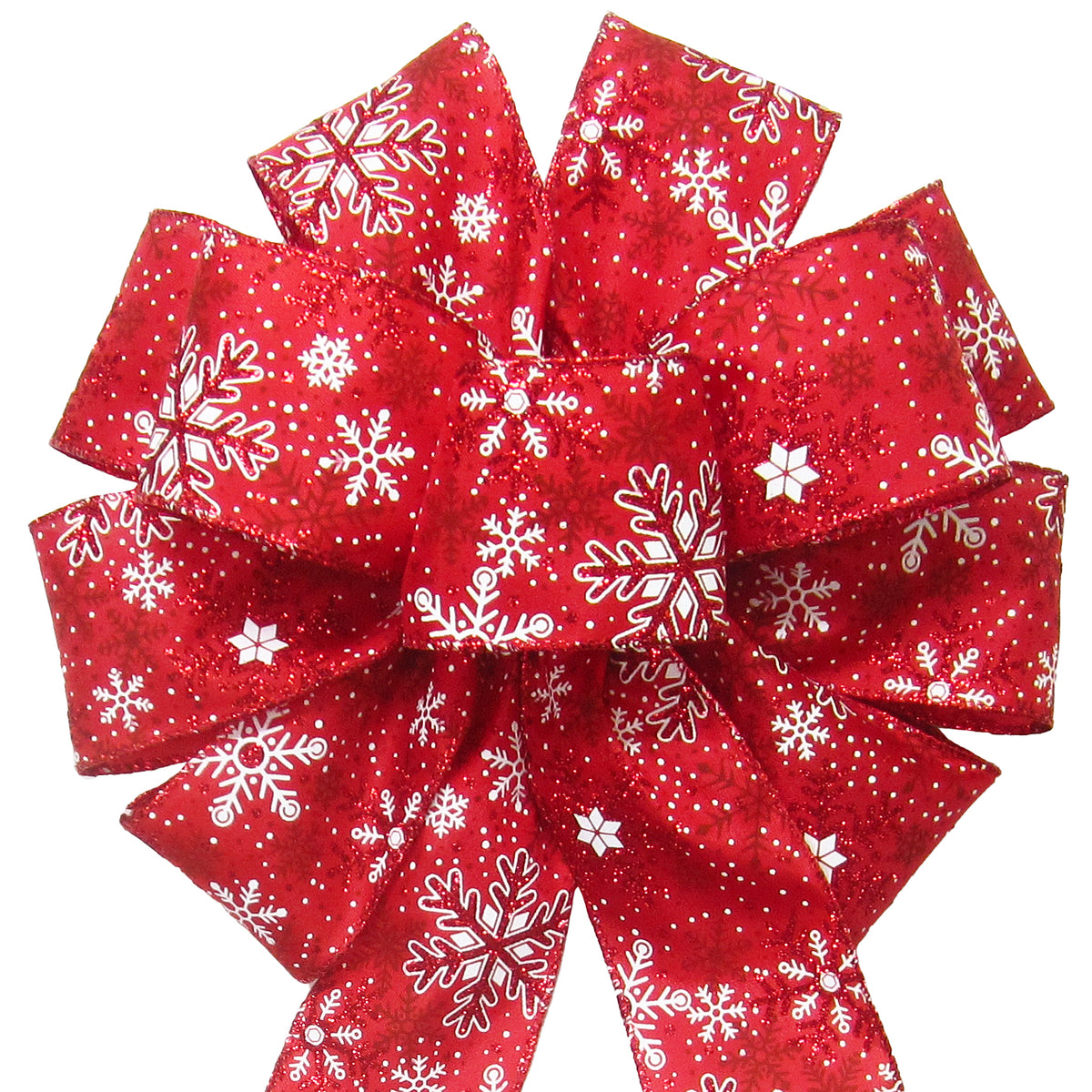 Christmas Wreath Bows - Wired Red & White Snowflake Christmas Bow 6