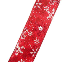 Snowflake Ribbon - Wired Red Glittering Snowflakes Ribbon (#40-2.5"Wx10Yards)