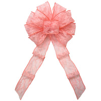 Lace Wedding Bows - Wired Coral Lace Bows (2.5"ribbon~10"Wx20"L)
