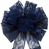 Lace Wreath Bows - Wired Navy Blue Lace Bows (2.5"ribbon~8"Wx16"L)