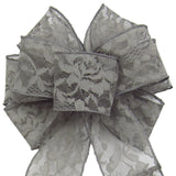 Wired Mystic Pewter Gray Lace Bows (2.5"ribbon~8"Wx20"L)