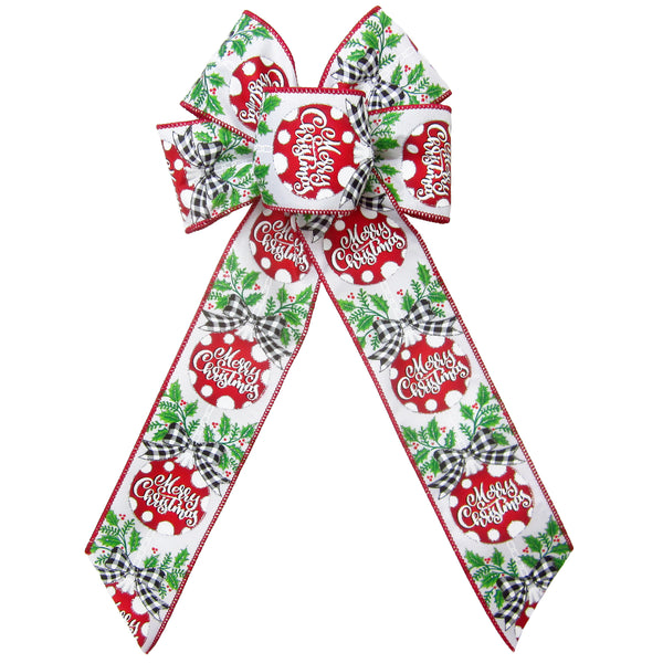 Christmas Bows - Wired Merry Christmas Ornaments Bow (2.5"ribbon~6"Wx10"L)