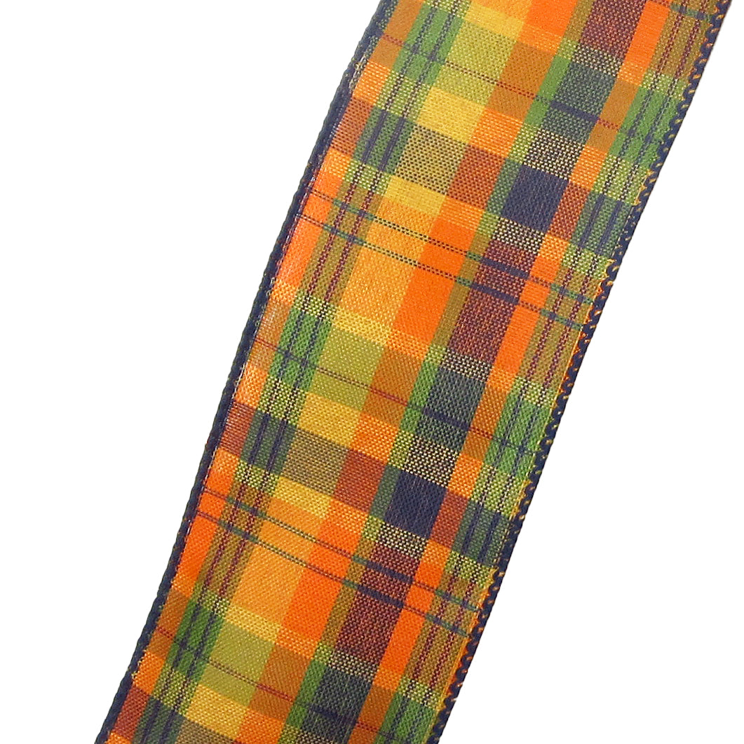 Morex Wired Linen Plaid Ribbon - 2.5 Inch X 10 Yards Orange Harvest Decorative Ribbon