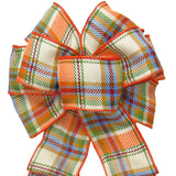 Wired Woven Orange & Cream Plaid Fall Bows (2.5"ribbon~8"Wx16"L)