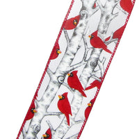 Christmas Ribbon - Wired Red Birds on White Birch Trees Ribbon (#40-2.5"Wx10Yards)