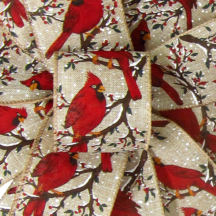 Cardinal ribbon Christmas ribbon red bird ribbon wreath supplies wreath  ribbon craft supplies craft ribbon ribbon wired ribbon winter ribbon