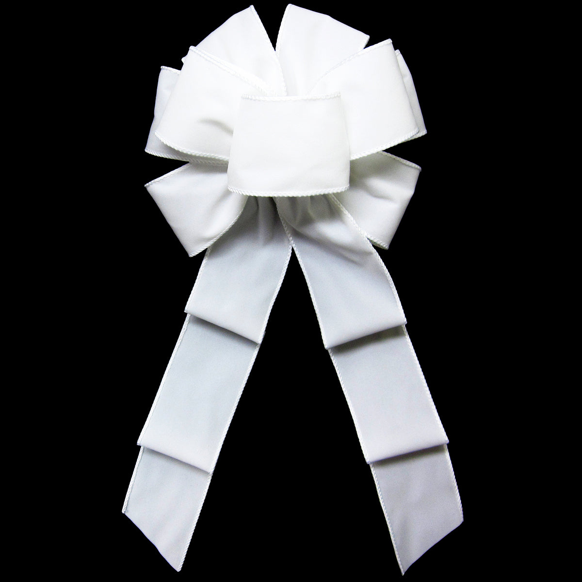 Hand tied Bows - Wired Indoor Outdoor White Velvet Bow 8 Inch
