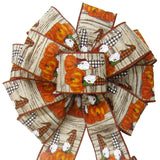 Fall Bows - Wired Fall Gnomes on Pumpkins Harvest Bows (2.5"ribbon~10"Wx20"L)