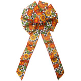 Thanksgiving Bows - Wired Buffalo Plaid Pumpkins Sunflowers Bows (2.5"ribbon~10"Wx20"L)
