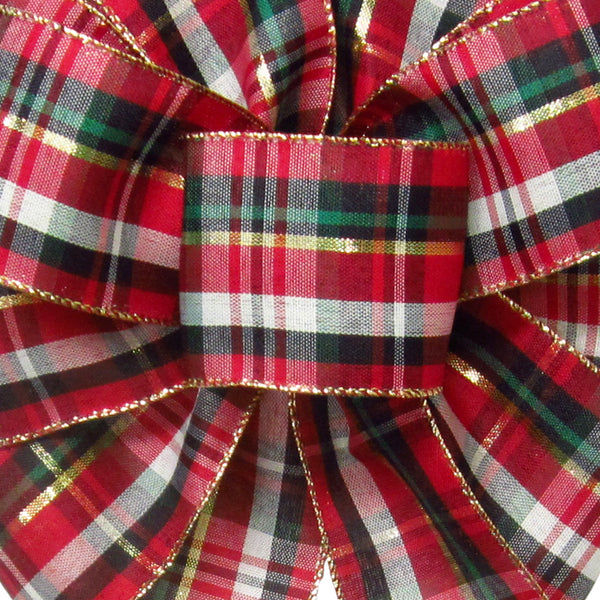 Christmas Ribbon - Wired Cranberry Plaid Holiday Ribbon (#40-2.5"Wx10Yards)