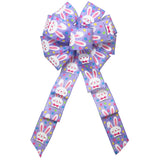 Easter Wreath Bows - Wired Easter Bunnies & Eggs Lavender Bow (2.5"ribbon~10"Wx20"L)