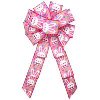 Easter Basket Bows - Wired Easter Bunnies & Eggs Pink Bow (2.5"ribbon~10"Wx20"L)