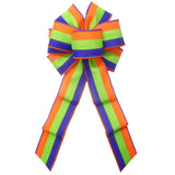 Halloween Wreath Bows - Wired Halloween Tri Stripes Purple Linen Bow (2.5"ribbon~8"Wx16"L)