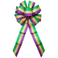 Mardi Gras Wreath Bows - Wired Mardi Gras Glitter Stripes Bow (2.5"ribbon~10"Wx20"L)
