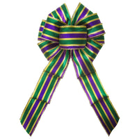 Mardi Gras Decorations - Wired Mardi Gras Metallic Stripe Bow (2.5"ribbon~8"Wx16"L)