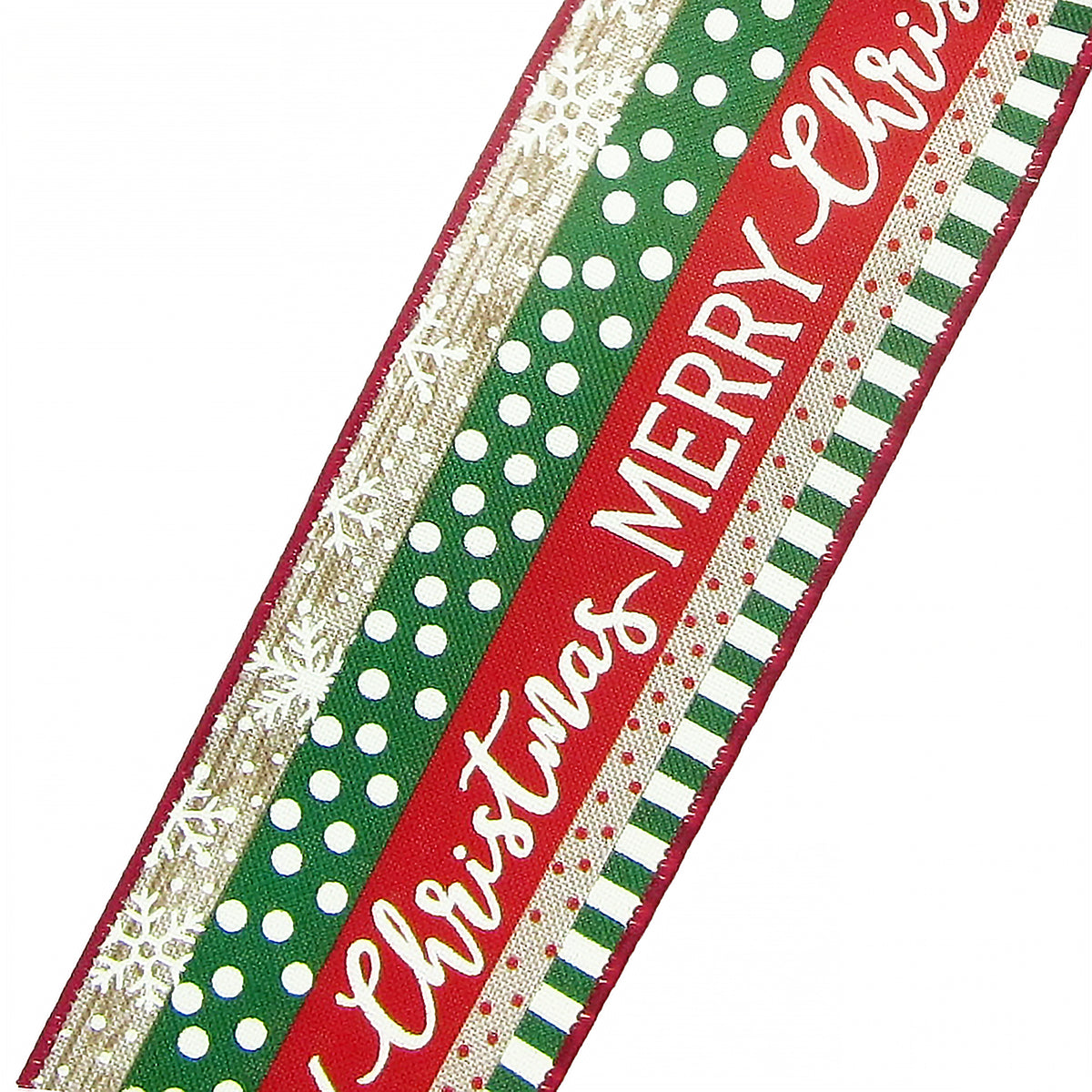 Wired Red & Green Stripes Merry Christmas Ribbon #40 - 2.5W x 10Yards