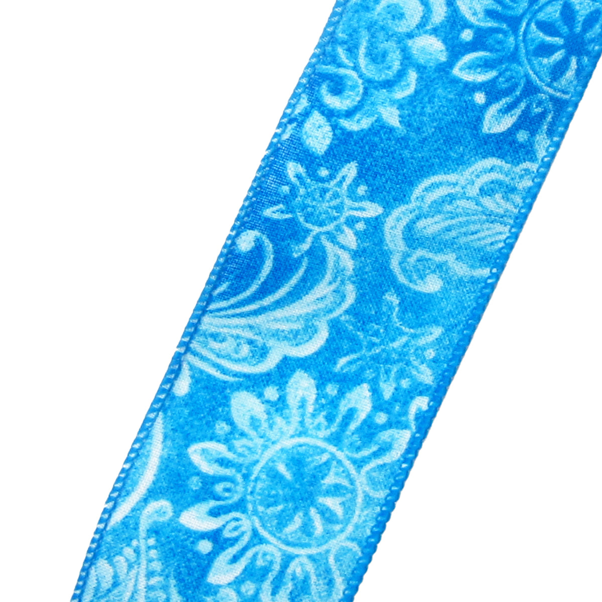 Wired Light Blue Paisley Linen Ribbon - #40 - 2.5