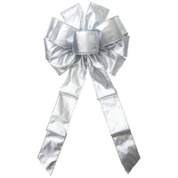 Silver Wreath Bows - Wired Radiant Metallic Silver Bow (2.5"ribbon~10"Wx20"L)