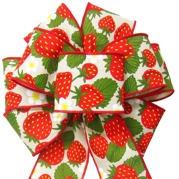 Strawberry Bows - Wired Field of Strawberries Fruit Bows (2.5"ribbon~8"Wx16"L)