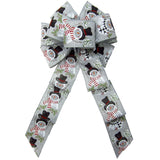 Christmas Wreath Bows -= Wired Buffalo Candy Snowman Gray Linen Christmas Bow (2.5"ribbon~8"Wx16"L)