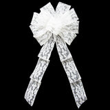 Wired Mystic White Lace Bows (2.5"ribbon~10"Wx20"L) - Alpine Holiday Bows