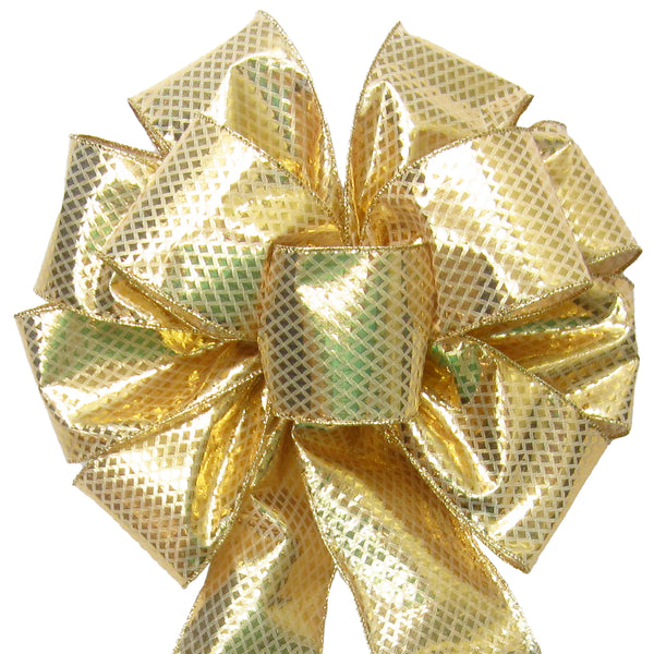 Wired Christmas Bows - Wired Sparkling Gold Lame Bow (2.5"ribbon~10"Wx20"L)