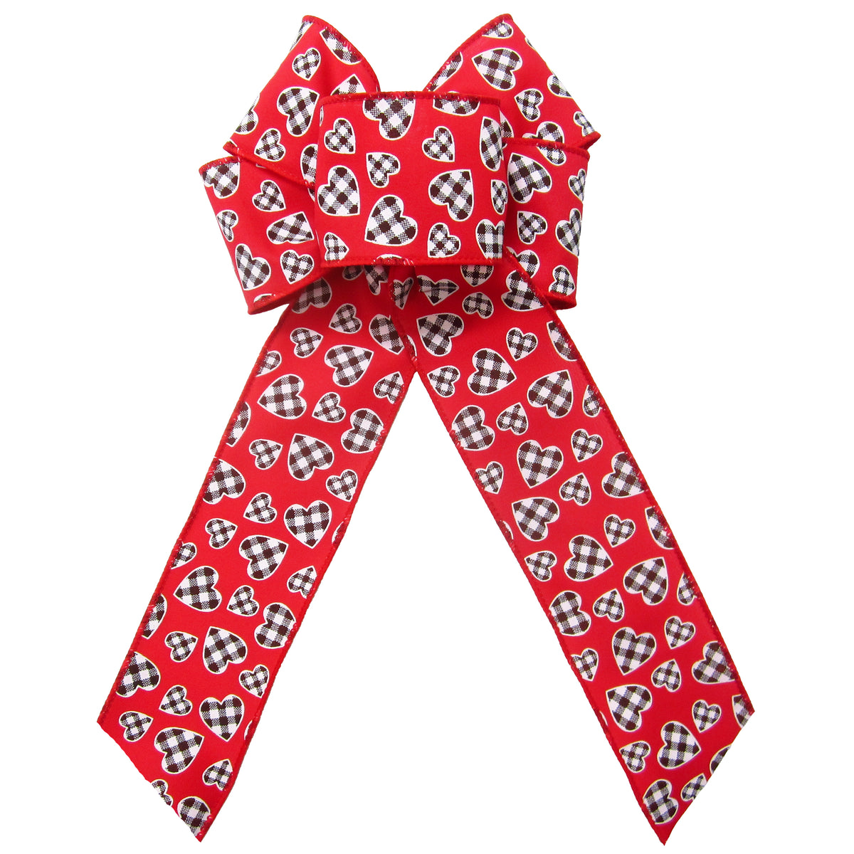 Valentine's Day Bows - Spring Bows - Wired Buffalo Plaid Hearts Bow 10