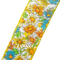 Wired Floral Ribbon - Wired Field of Flowers Yellow Ribbon (#40-2.5"Wx10Yards)