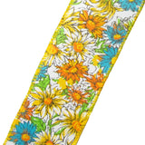 Wired Floral Ribbon - Wired Field of Flowers Yellow Ribbon (#40-2.5"Wx10Yards)
