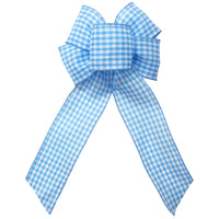 Spring Bows - Gingham Check Light Blue & White Bow (2.5"ribbon~6"Wx10"L)