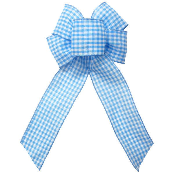 Spring Bows - Gingham Check Light Blue & White Bow (2.5"ribbon~6"Wx10"L)