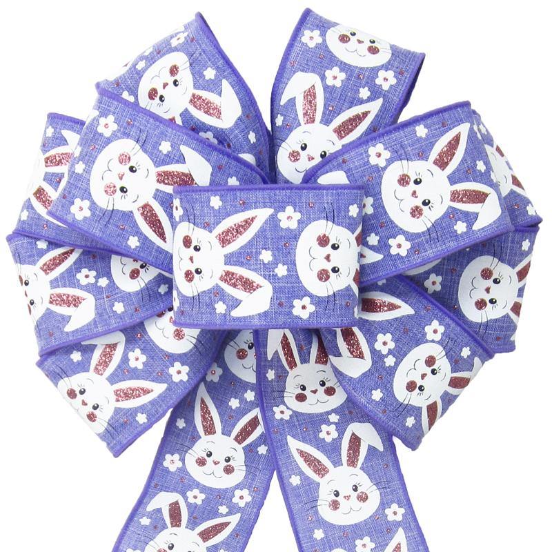 Spring Bows - Easter Bows - Wired Easter Bunnies & Eggs Lavender Bow 10