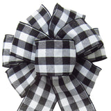 Wired Buffalo Plaid Black & White Linen Bows (2.5"ribbon~8"Wx16"L) - Alpine Holiday Bows