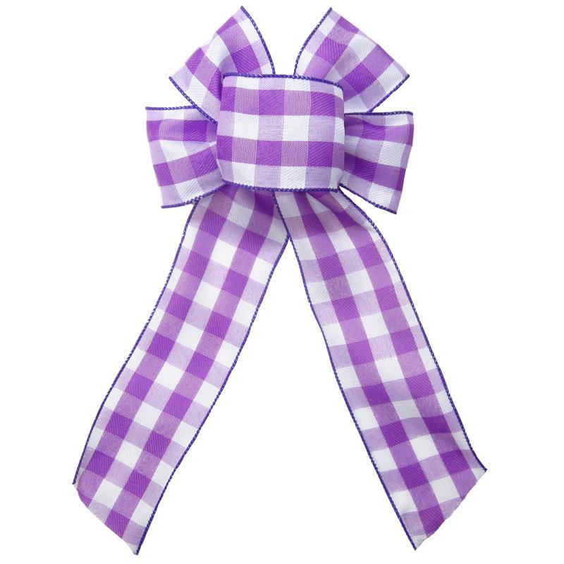 Wired Buffalo Plaid Purple & White Linen Bows (2.5