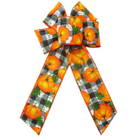 Wired Buffalo Plaid Pumpkins Bows (2.5"ribbon~6"Wx10"L) - Alpine Holiday Bows
