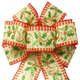 Wired Holly Garland Natural Bow (2.5"ribbon~8"Wx16"L) - Alpine Holiday Bows