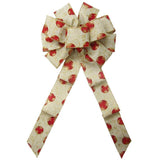 Wired Red & Gold Christmas Ornaments Linen Bow (2.5"ribbon~10"Wx20"L) - Alpine Holiday Bows