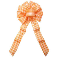 Gingham Check Orange & White Bow (2.5"ribbon~10"Wx20"L)