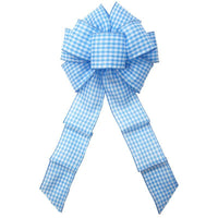Gingham Check Light Blue & White Bow (2.5"ribbon~8"Wx16"L)