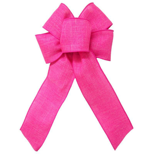 Wired Bright Pink Linen Bow (2.5"ribbon~6"Wx10"L) - Alpine Holiday Bows