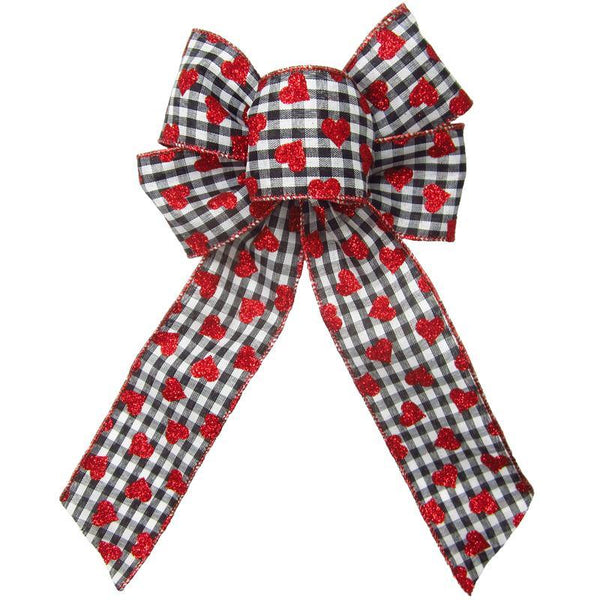 Wired Gingham Valentine Bows (2.5"ribbon~6"Wx10"L) - Alpine Holiday Bows