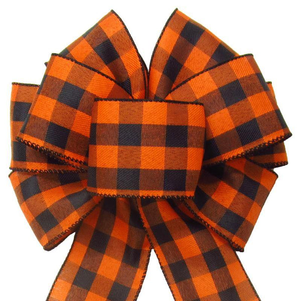 Wired Buffalo Plaid Black & Orange Linen Bows (2.5"ribbon~8"Wx16"L) - Alpine Holiday Bows