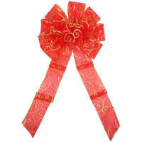 Christmas Bows - Wired Red & Gold Sparkle Swirl Bow (2.5"ribbon~10"Wx20"L)
